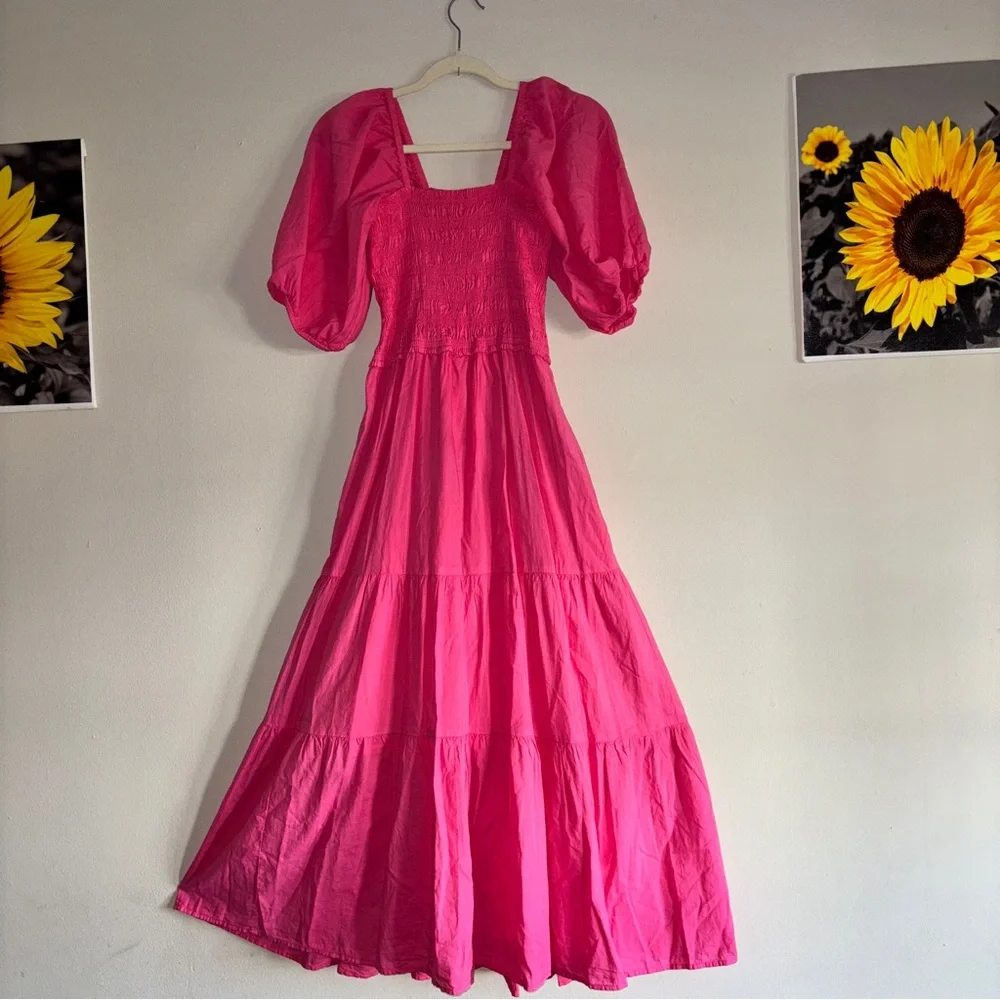 XiRENA 100% Cotton Vibrant Pink Long Sleeve Dress